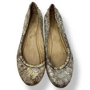 Frye Carson Cream Metallic Silver Natural Crackle Ballet Flats Size 8